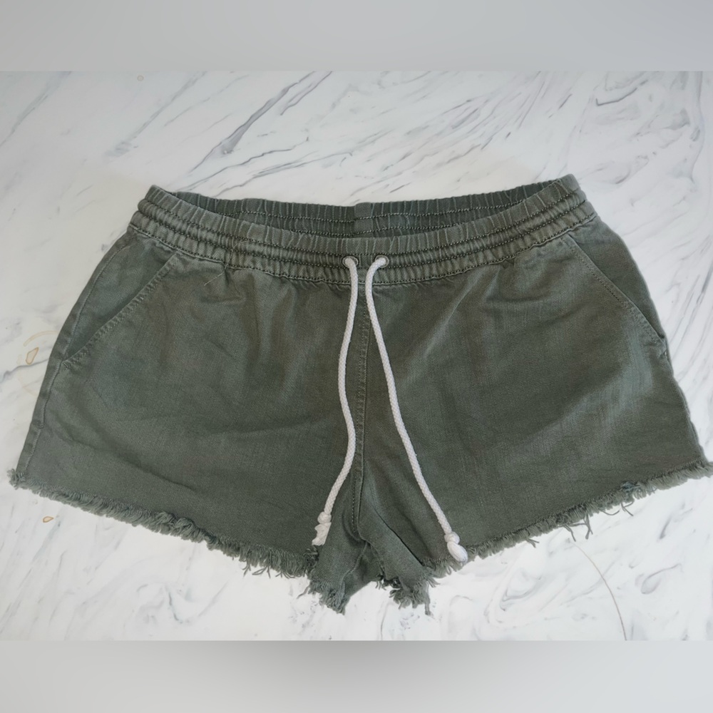 Aerie jegging jean cutoff shorts green elastic drawstring pull on m denim
